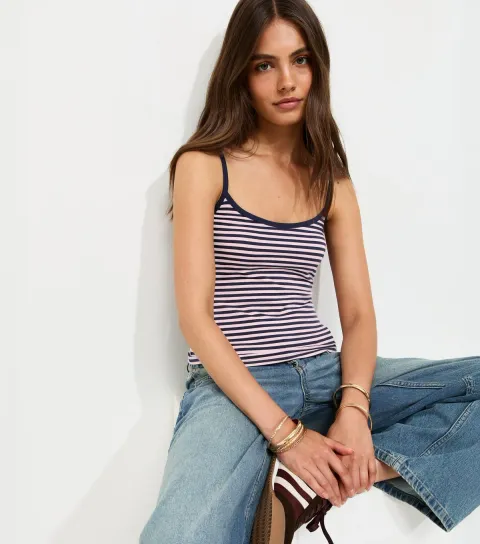 Pink Striped Contrast Trim Cami Top