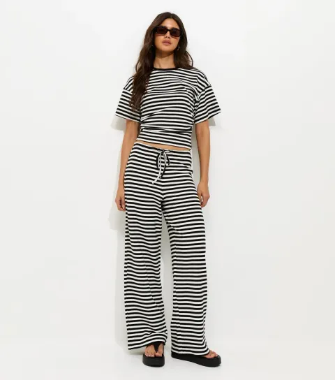 Black Striped Wide Leg Trousers