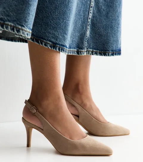 Light Brown Faux Suede Slingback Pumps Vegan