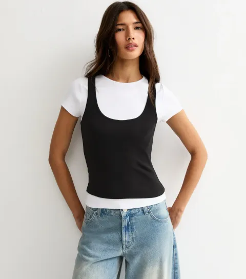 Black Jersey 2-In-1 Vest Baby Tee T-Shirt