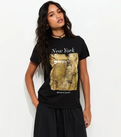 Black New York Foil Relaxed T-Shirt