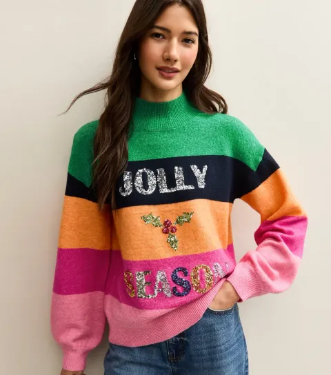 Multicoloured Sequinned Jolly Season Christmas Jumper