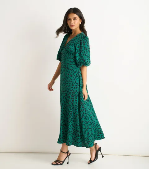Dark Green Animal Print Midi Dress