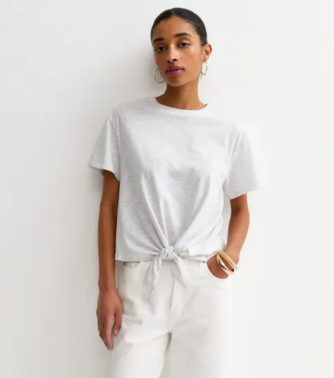 Light Grey Tie Front T-Shirt