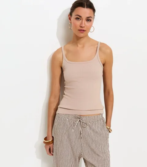 Mink Ribbed Strappy Cami Top