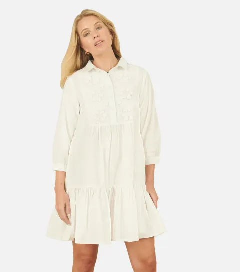 Off White Tiered Tunic Shirt Dress