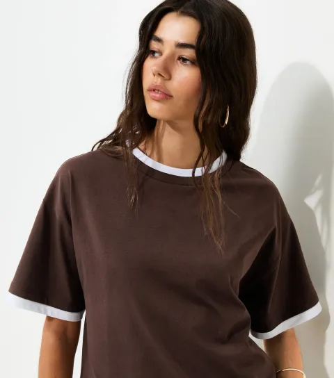 Dark Brown 2-in-1 Short Sleeve Boxy T-Shirt