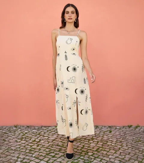 Off White Printed Midi Dress