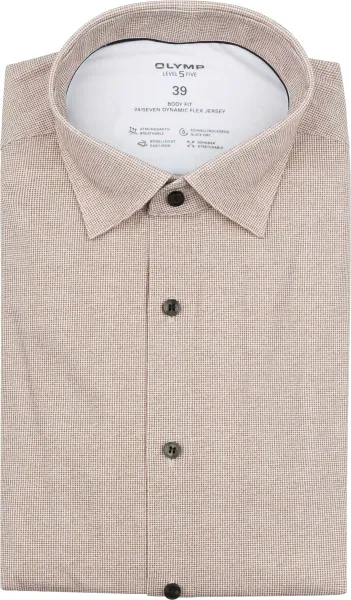 OLYMP Shirt Level 5 24/Seven Pied De Poule Brown size 37