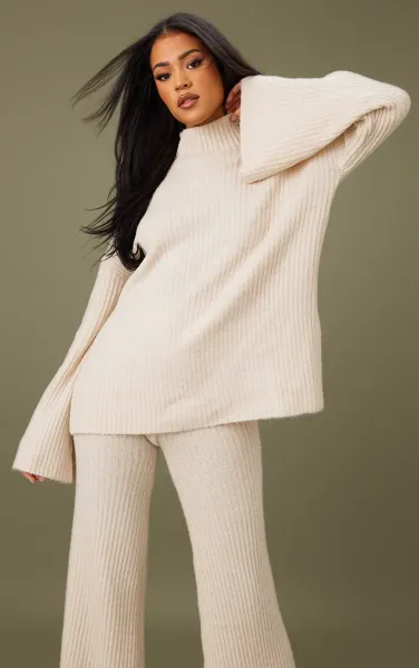 Tall Oatmeal Luxe Rib Knit Oversized Jumper