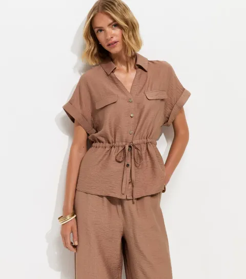 Mink Utility Tie Front Shirt