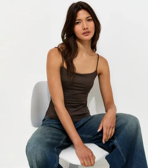 Dark Brown Jersey Thin Strap Cami Top