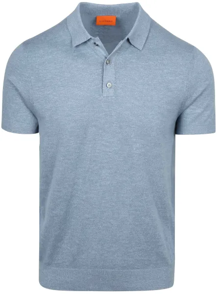 Suitable Knitted Polo Shirt Cotton Linen Blue maat L