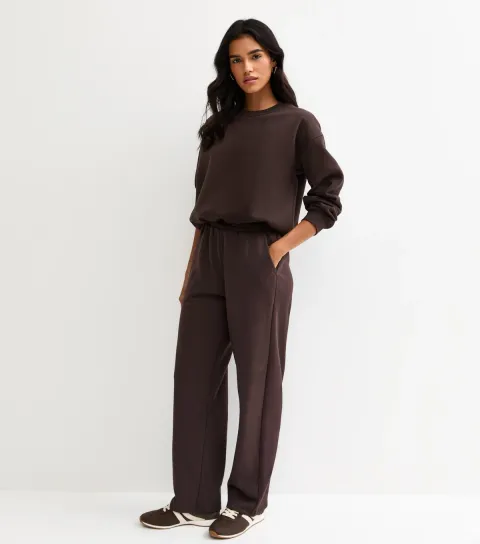 Dark Brown Tapered Wide Leg Joggers