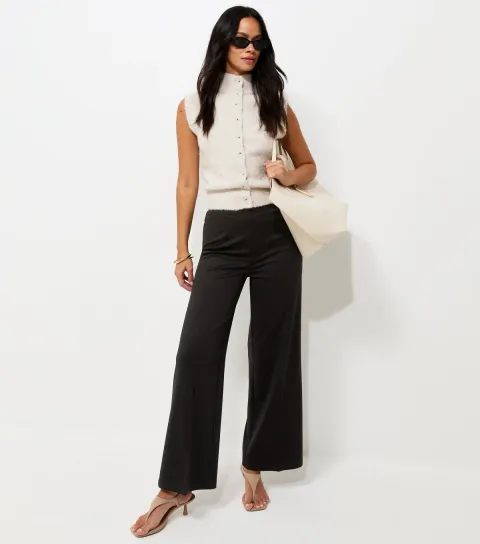 Black Jersey Wide Leg Trousers