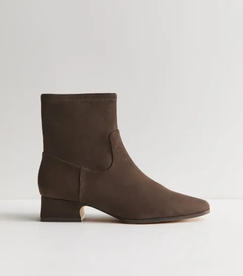 Brown Faux Suede Panelled Ankle Boots Vegan