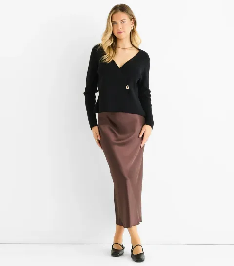 Black Compact Knit Wrap Cardigan