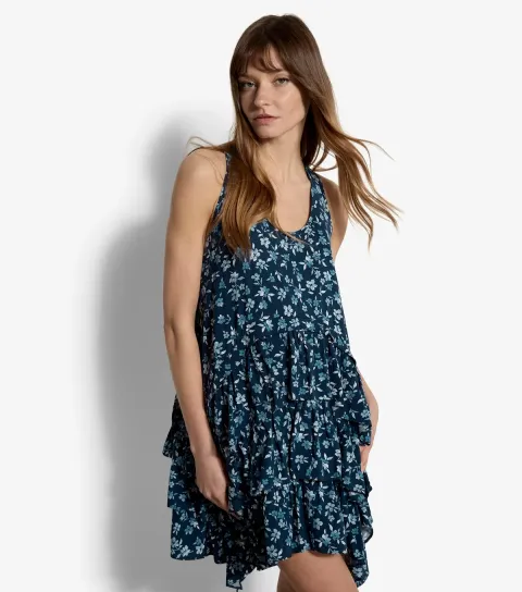 Blue Floral Print Mini Dress