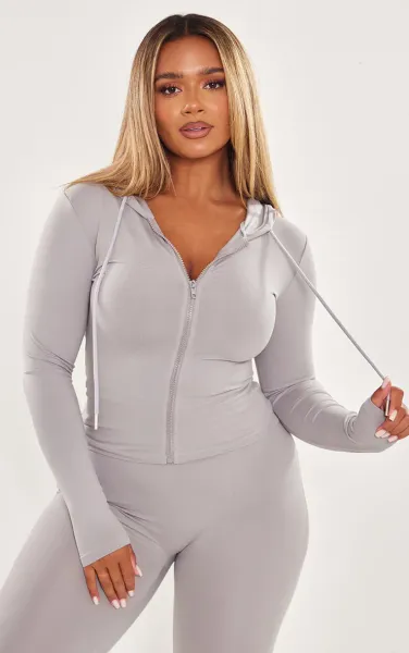 Shape Grey Sculpted Zip Through Hoodie
