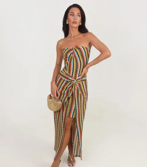 Multicoloured Bandeau Crochet Maxi Dress