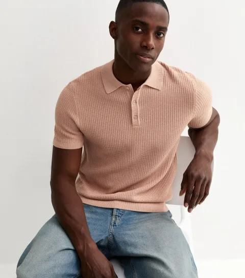 Light Pink Waffle Knit Regular Polo Top