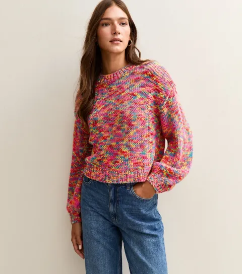 Bright Pink Multicoloured Balloon Sleeve Jumper