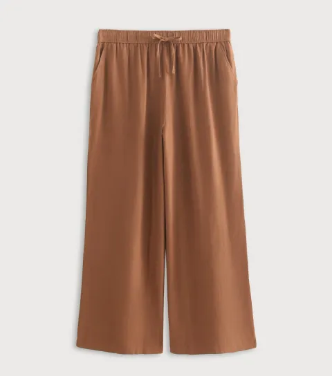 Plus Size Tan Linen Blend Wide Leg Trouser Curves
