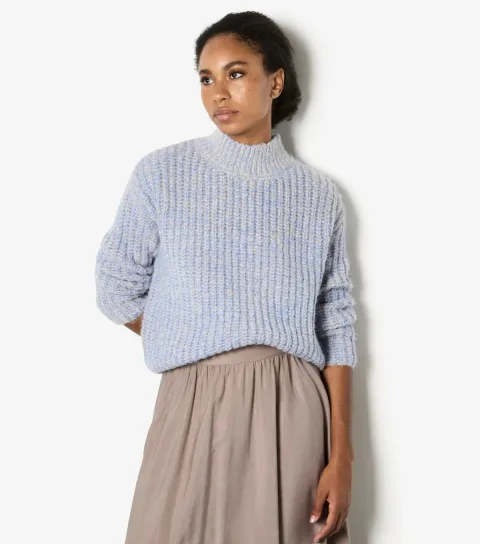 Pale Blue Fisherman Mixed Knit Yarn Jumper
