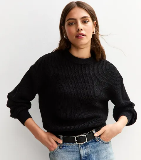 Black Ribbed Crew Neck Knit Jumper
