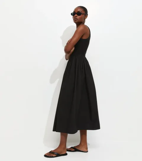 Black 2-In-1 Poplin Midi Dress