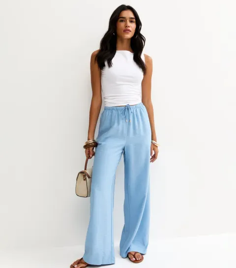 Light Blue Drawstring Wide Leg Trousers