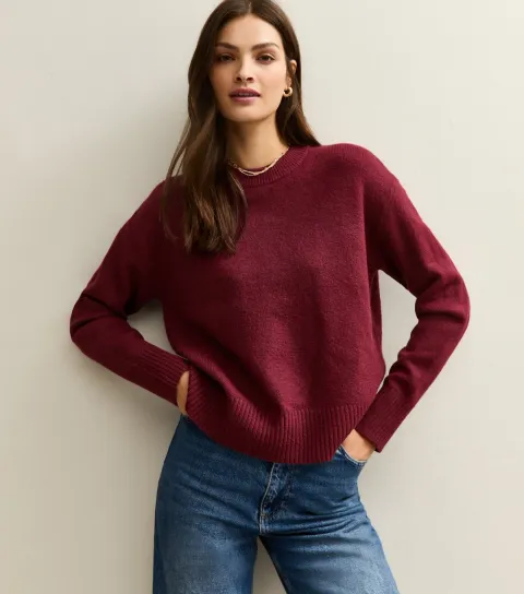 Tall Dark Red Midweight Crew Neck Jumper