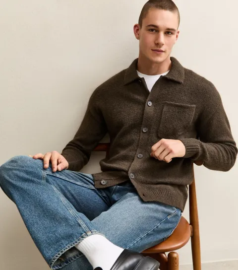 Brown Oversized Knit Button Cardigan