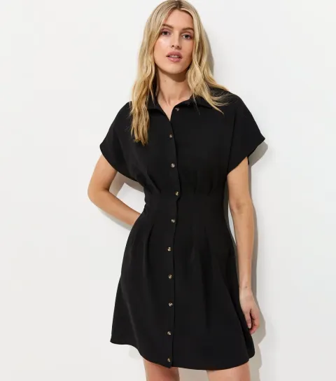 Tall Black Pintuck Mini Shirt Dress