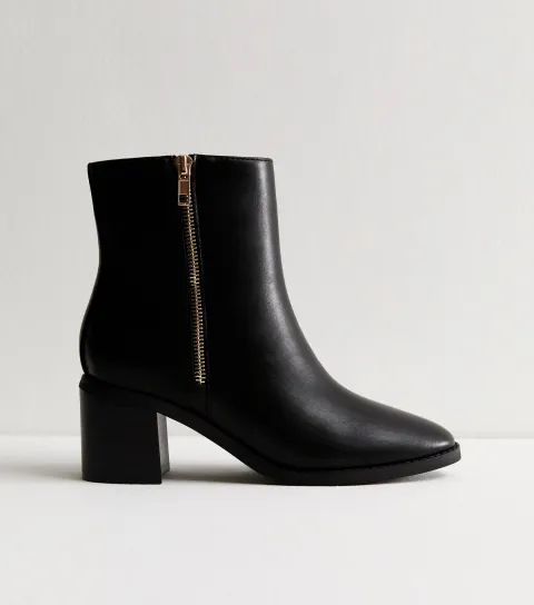 Black Faux Leather Double Side Zip Ankle Boots