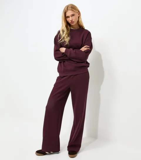 Dark Burgundy Cotton Rich Wide Leg Joggers