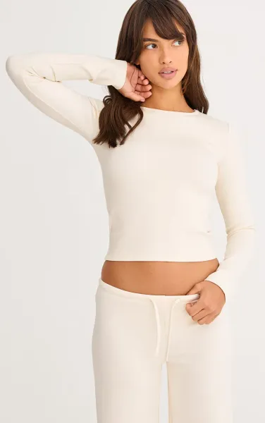 Cream Interlock Long Sleeve Top
