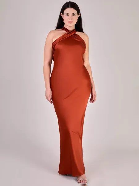 Rewritten Roma Halterneck Satin Maxi Dress