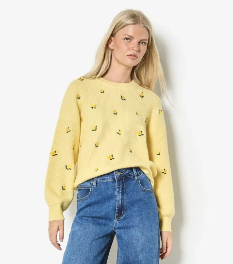 Yellow Lemon Embroidered Jumper