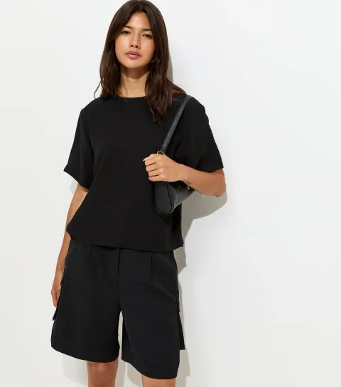 Black Woven Short Sleeve T-Shirt