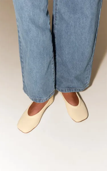 Butter Yellow Asymmetric Square Toe Ballet Pump