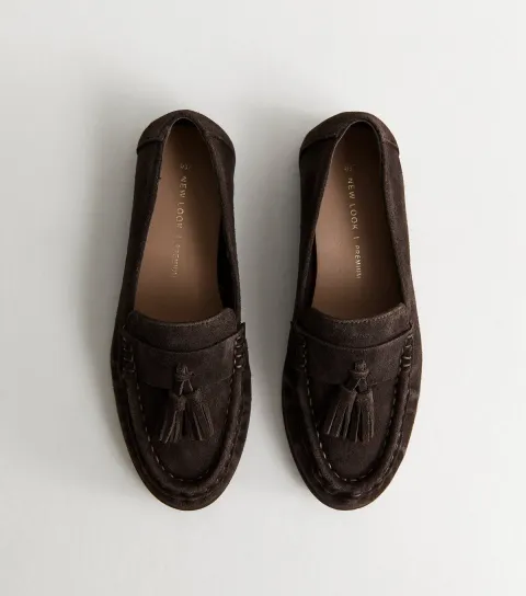 Premium Real Leather Brown Suede Tassel Loafers
