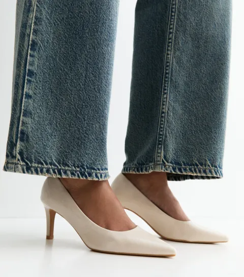 Off White Faux Patent Court Shoes Vegan