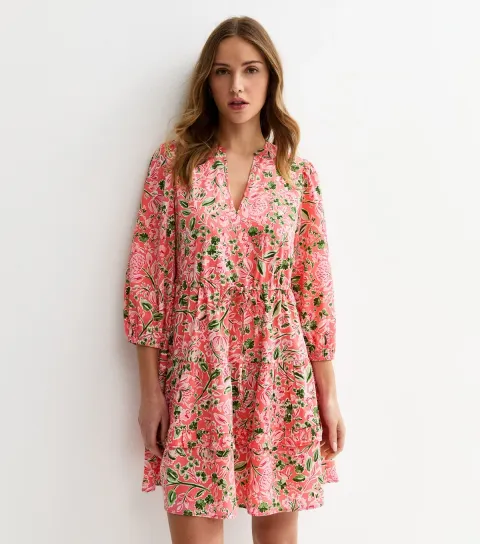 Pink Floral Tiered Mini Dress