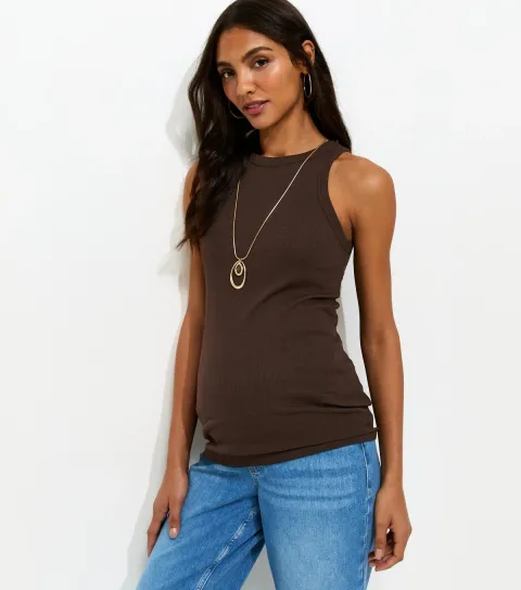 Maternity Dark Brown Racer Vest Top