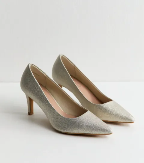 Silver Faux Leather Shimmer Heel Court Shoes Vegan