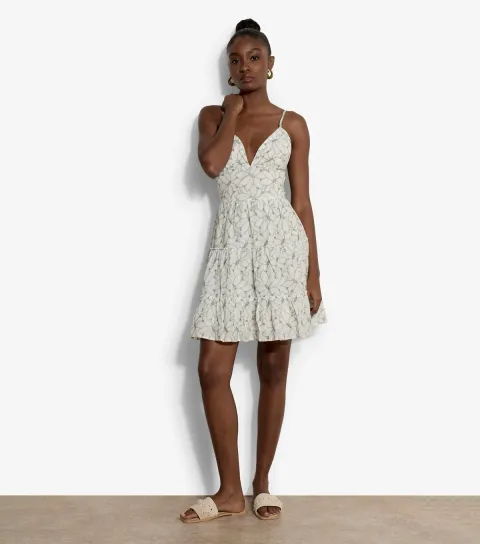 White Embroidered Strappy Mini Dress