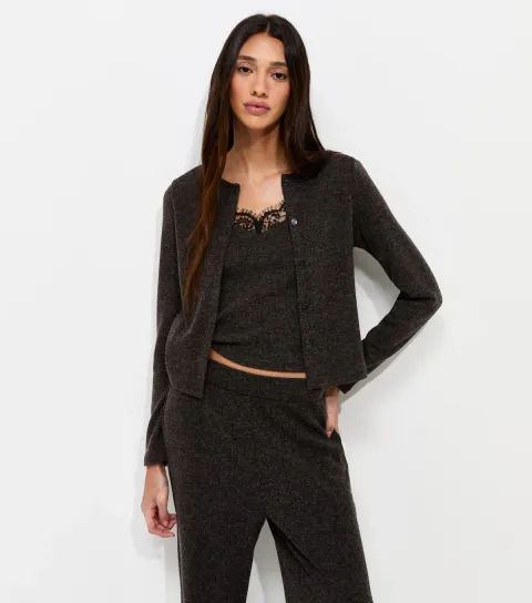 Dark Grey Lace Trim 2 In 1 Cami Top Cardigan
