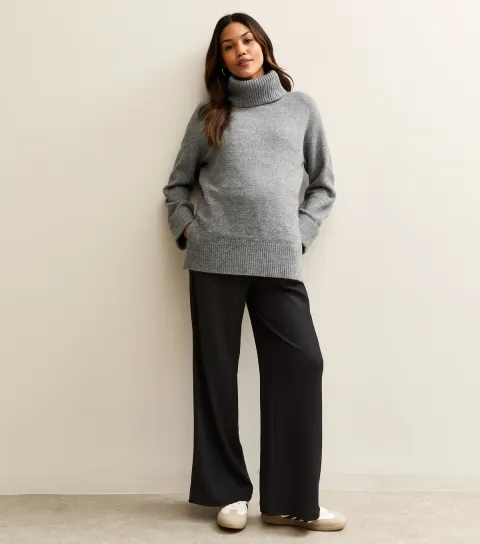 Maternity Black Crinkled Wide Leg Trousers