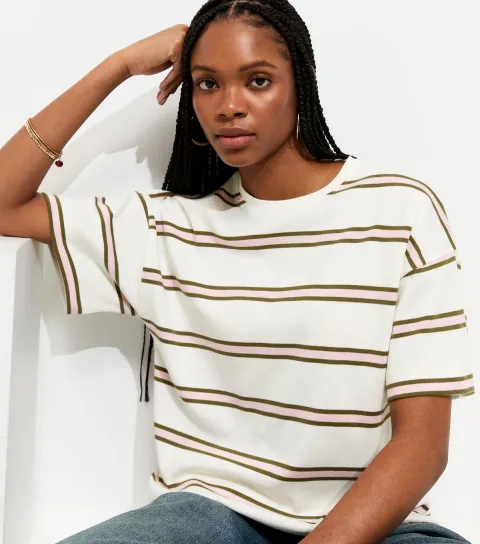 Premium Pink Heavyweight Cotton Striped Oversized T-Shirt
